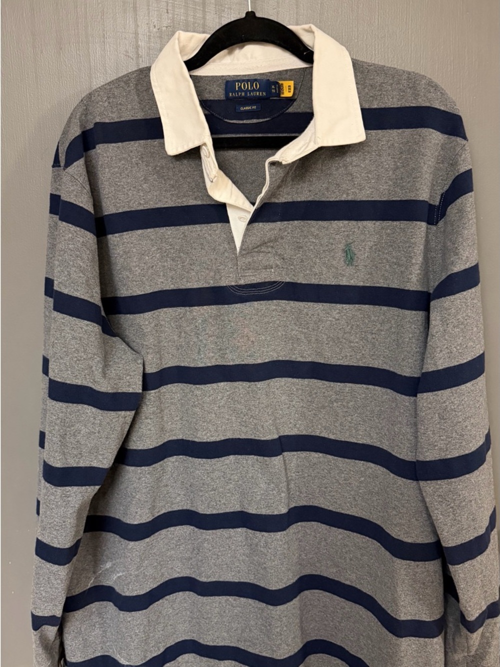 Ralph Lauren Gray and Navy Striped Long-Sleeve Polo